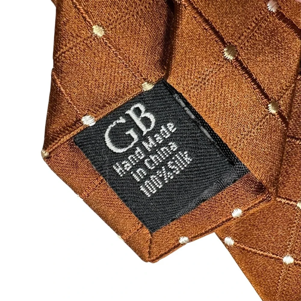 GEOFFREY BEENE Silk Neck Tie Copper Brown Diamond‎ Patten